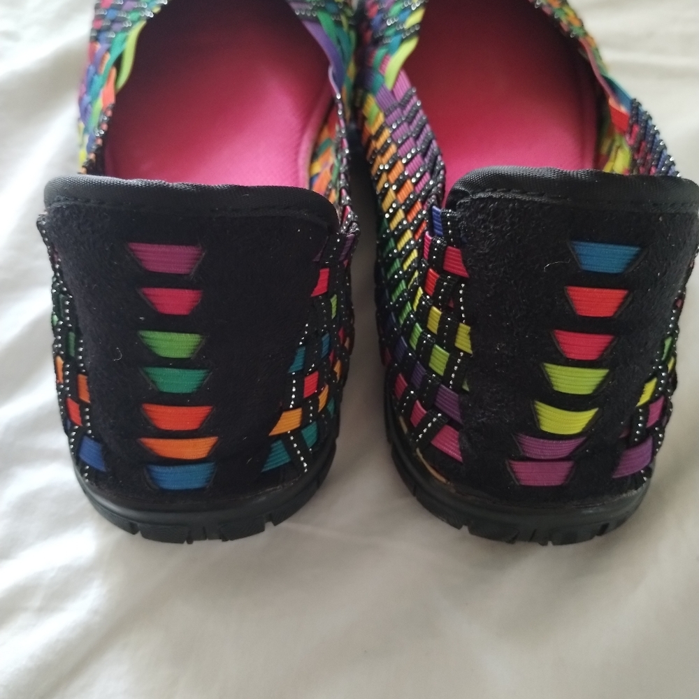Elastic Weave Rainbow Multi-Color Ballerina Slip-On Flat Shoes - Picture 3 of 4